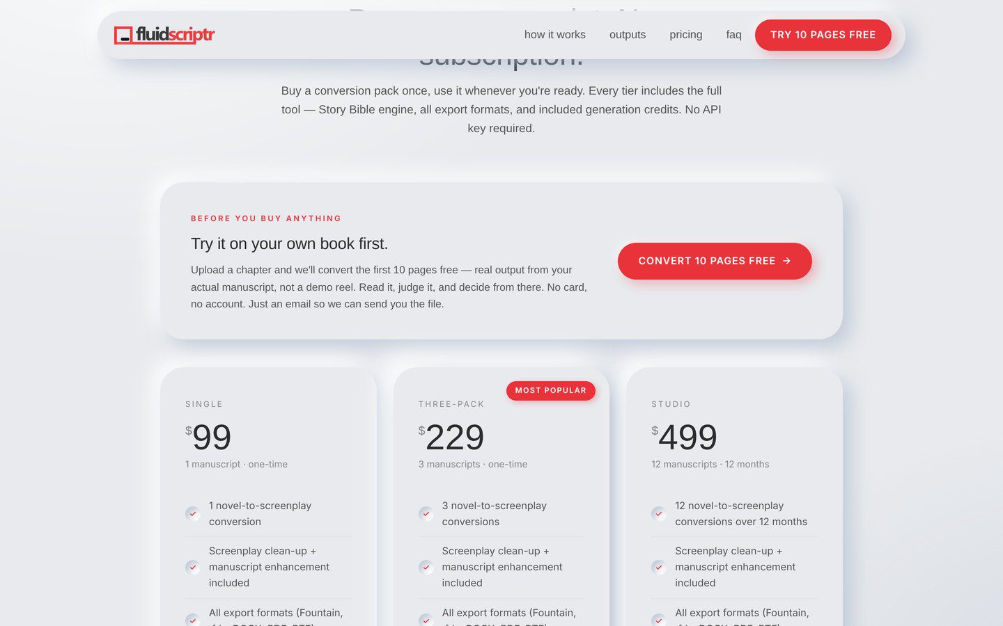 Pricing — pay per manuscript, no subscription